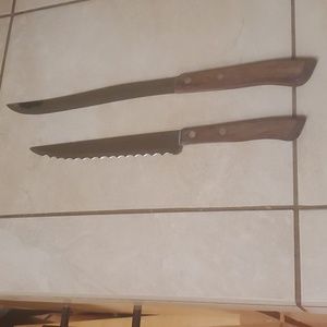 Set of 2 Vintage Household Surgical Steel Knives Wooden Handles